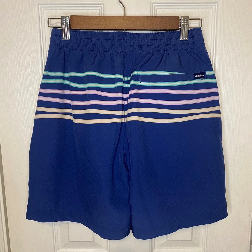 Chubbies Mens‎ Small Swim Trunks Blue Striped 7 Inch Inseam Retro Board Shorts